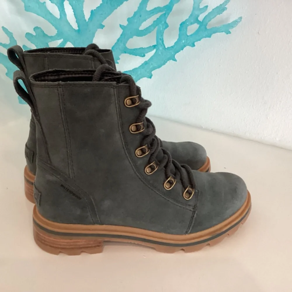 NEW SOREL blue gray military style combat suede ankle shoelace boots 6.5